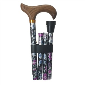 WALKING STICK FOLDING | DESIGN: DARK FLORAL PRINT | WOOD HANDLE - 305